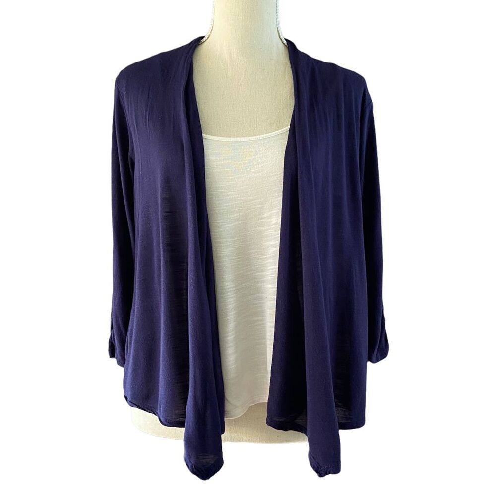 Naïf Navy White Lace Back Drape Front Top S